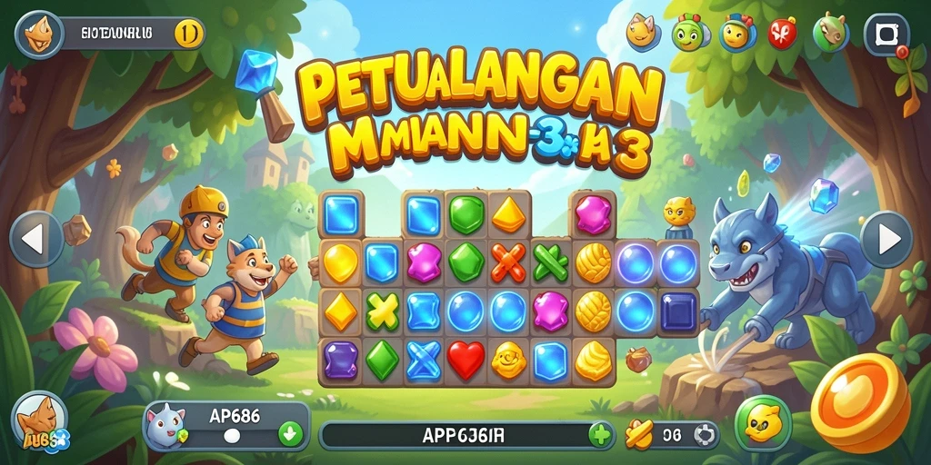 Tangkapan layar gameplay AP686 dengan keseruan mencocokkan item.