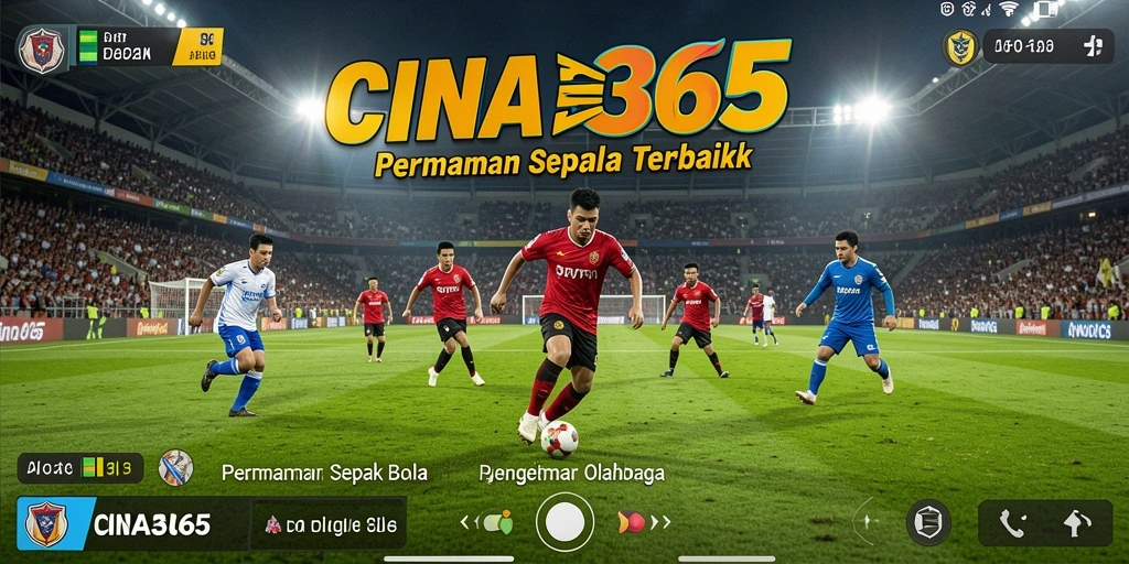 Screenshot CINA365 menampilkan aksi mendebarkan dalam permainan sepak bola.