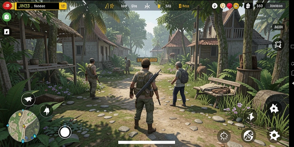 Tangkapan layar gameplay JIN33 menampilkan interaksi karakter di dunia simulasi.