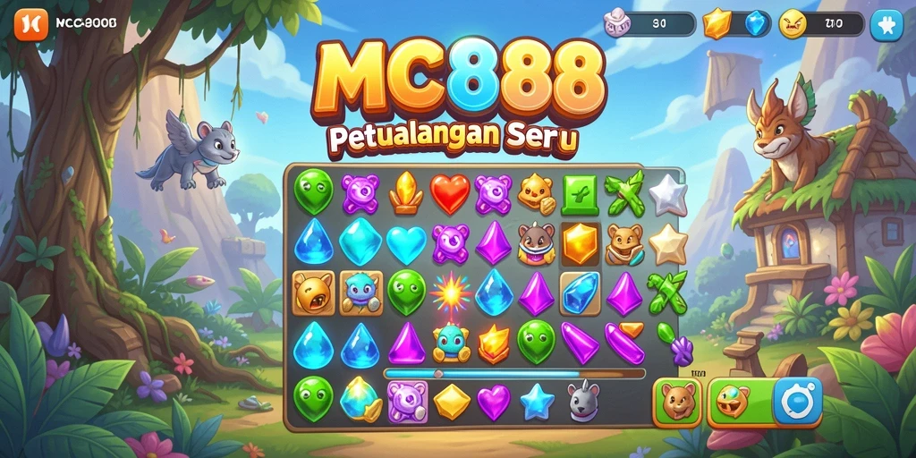 Screenshot gameplay MC888 menampilkan momen seru dalam mencocokkan batu permata.